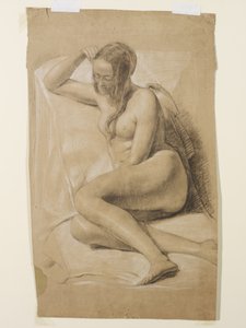 Desnudo femenino sentado, 1847 (tiza negra y blanca sobre papel marrón)